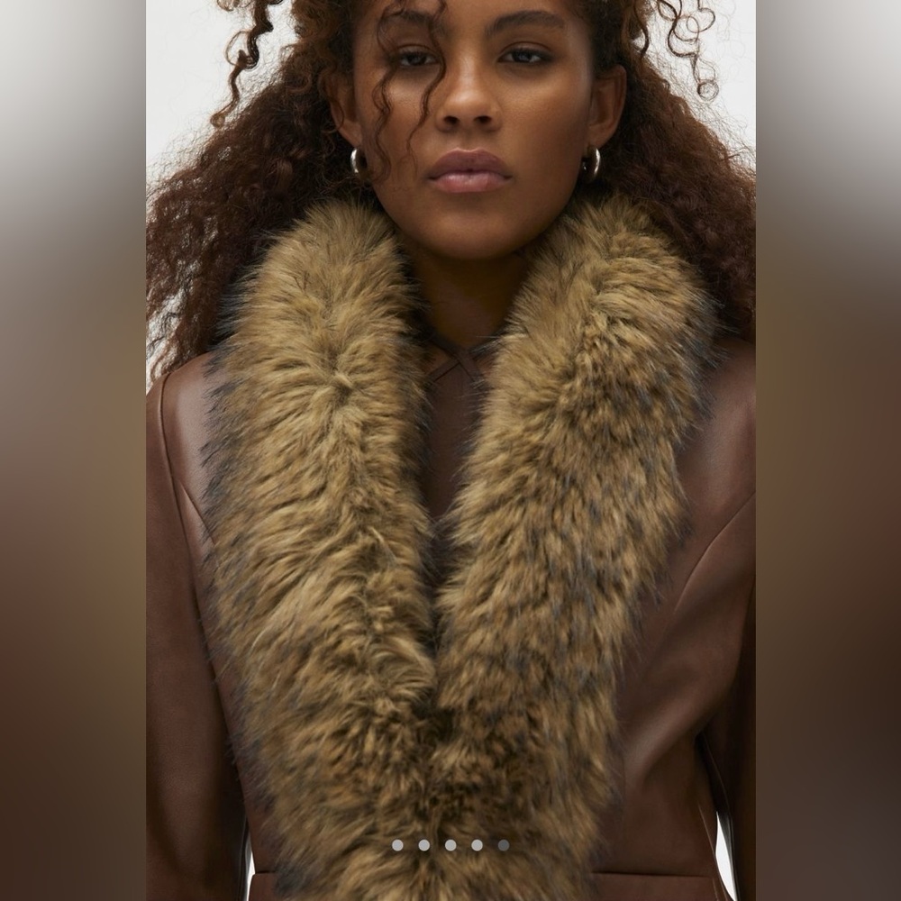 🔥NWT🔥 Silence + Noise Faux Fur Trim Jacket, Size L, Brown - Picture 4 of 9
